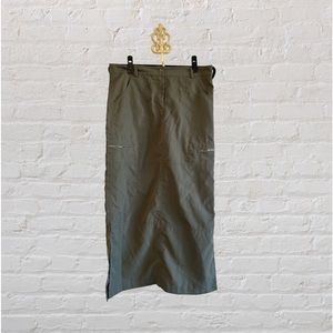 Grey cargo maxi skirt. Side pockets and zipper thigh pockets.